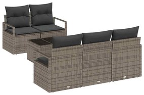 Conjunto de Sofás de Jardim com 6 Peças e Almofadas Cinza, Rattan Sint