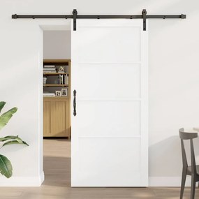 vidaXL Porta Deslizante com Conjunto de Ferragens Branca 93x202 cm Madeira Sólida de Pinus