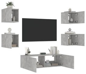 5 pcs móveis de parede para TV com luzes LED cinzento cimento