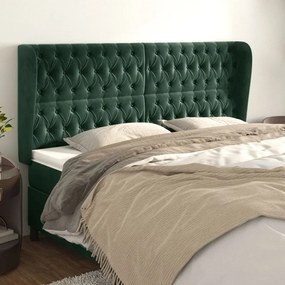 Cabeceira cama c/ abas veludo 203x23x118/128 cm verde-escuro