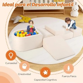 Conjunto infantil de 5 peças para trepar e fazer rampas Blocos de construção em esponja com piscina de bolas Cobertura lavável Criativo Bege