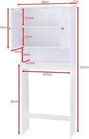 Armário para máquina de lavar roupa, 3 painéis ajustáveis, 2 portas de armário para casa de banho, lavandaria, 66 x 25,5 x 157 cm, branco