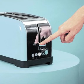 Torradeira vertical Toastin' time 850 Blue Long de aço com ranhura longa e suporte para pãezinhos