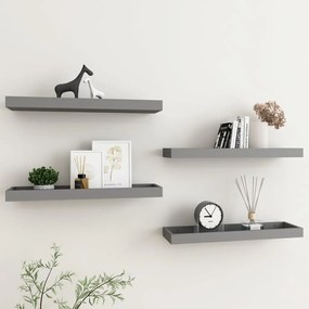 vidaXL Prateleiras de parede Loggia 4 pcs 60x15x4 cm MDF cinzento