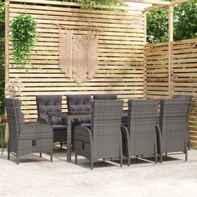 vidaXL 9 pcs conjunto de jantar para jardim vime PE cinzento