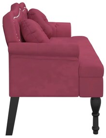Banco com almofadões 120,5x65x75 cm veludo vermelho tinto
