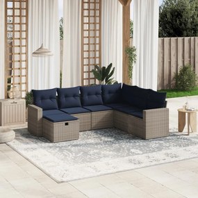 vidaXL 7 pcs conjunto sofás p/ jardim c/ almofadões vime PE cinzento