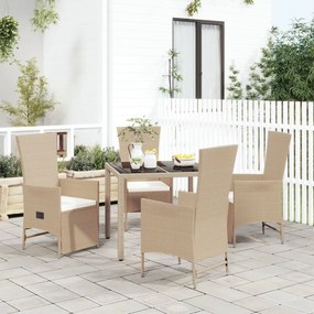 vidaXL 5 pcs conjunto de jantar p/ jardim com almofadões vime PE bege