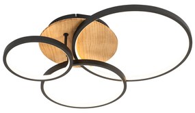 Candeeiro de teto preto com madeira incl. LED 3-step dimmable 3-luzes - Alec Moderno