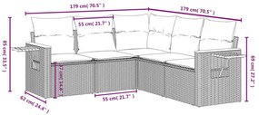 5 pcs conjunto de sofás p/ jardim com almofadões vime PE bege