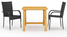 vidaXL 3 pcs conjunto de jantar para jardim preto