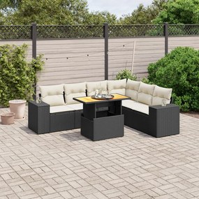 vidaXL 7 pcs conjunto de sofás p/ jardim c/ almofadões vime PE preto