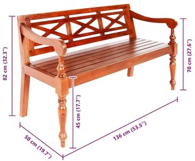 Banco Batávia 123 cm madeira de mogno maciça castanho-escuro
