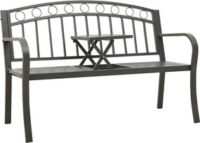 vidaXL Banco de jardim com mesa 125 cm aço cinzento