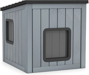Casota para animais de estimação 62,5 cm x 54 cm x 56,5 cm isolada exterior e interior com 2 portas em PVC e telhado inclinado para gatos, cães pequen
