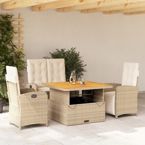 vidaXL 4 pcs conjunto de jantar p/ jardim c/ almofadões vime PE bege