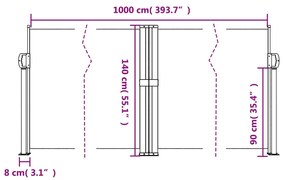 Toldo lateral retrátil 140x1000 cm cinzento-acastanhado