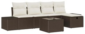 Conjunto de Sofá de Jardim com Almofadas Marrom de Rattan Polímero