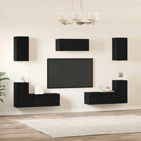 Conjunto de móvel de TV 7 pcs Carvalho preto Madeira processada