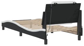 Estrutura cama c/ luzes LED 90x190 cm couro artif. preto/branco