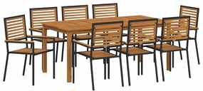 Conjunto de Jantar para Jardim 9 pcs Preto 180 x 90 x 75 cm