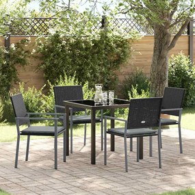 vidaXL Conjunto de Jantar Jardim 5 Peças com Almofadas Preto Rattan Poli