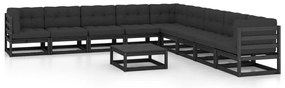10 pcs conjunto longue jardim c/ almofadões pinho maciço preto