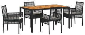 Conjunto de Jantar de Jardim de 5 Peças com Almofadas Pretas de Rattan