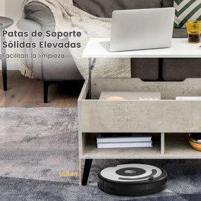 Mesa de centro com tampo elevável 80 x 40 x 46 cm, compartimento oculto e 2 prateleiras para sala de estar Cinzenta