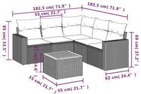 6 pcs conjunto de sofás p/ jardim com almofadões vime PE bege