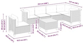 7 pcs conjunto de sofás p/ jardim com almofadões vime PE bege
