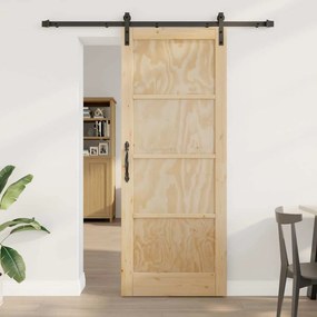 Porta Deslizante vidaXL com Conjunto de Ferragens 83x211 cm Madeira Maciça de Pinho