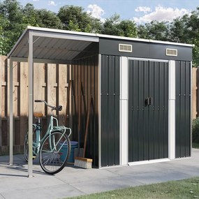 vidaXL Abrigo de jardim com alpendre 277x107x181 cm aço antracite