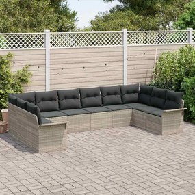 Conjunto de Sofá de Jardim de 10 Peças com Almofadas Cinza Claro em Ra