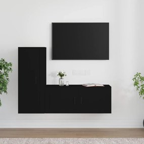 vidaXL 2 pcs conjunto móveis de TV derivados de madeira preto