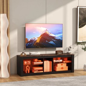 Móvel de TV com luz LED 140 x 35 x 47 cm para TVs até 65'' com Estantes de vidro temperado ajustáveis Castanho e Preto