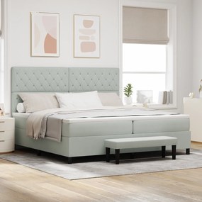 vidaXL Cama Box Spring com Colchão e Banco Cinza Claro 200x200 cm Veludo