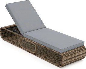 Espreguiçadeira de Jardim com encosto ajustável 185 x 65 x 26-86 cm, almofada e espaço de arrumação para piscina, pátio e jardim Cor do rattan PE: Cas