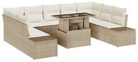 Conjunto de Sofá de Jardim de 10 Peças com Almofadas Bege em Rattan Si