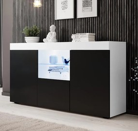 Aparador LUND com Luz LED - 150x83x40 cm - Branco e Preto Mate - Desig