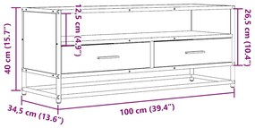 Móvel p/ TV 100x34,5x40 cm deriv. madeira/metal cinzento sonoma