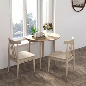 Mesa de jantar dobrável (CADEIRAS NÃO INCLUIDAS) com 2 abas mesa redonda extensível Ø 89 x 73,5H cm compacta, cor natural
