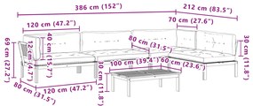 5 pcs móveis de paletes p/ jardim com almofadões acácia maciça