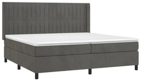 Cama box spring c/ colchão/LED 200x200cm veludo cinzento-escuro