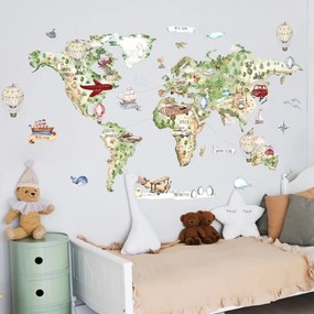 Mapa do mundo, autocolante de parede reposicionável para o quarto das crianças