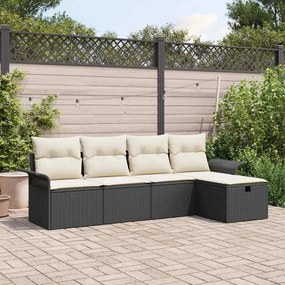 vidaXL Conjunto de Sofá de Jardim de 5 Peças com Almofadas Preto Rattan Poliéster