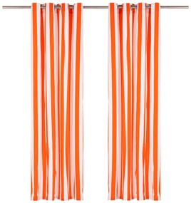 vidaXL Cortinas c/ argolas metal 2pcs tecido 140x245 cm riscas laranja