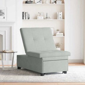 Sofá Cama Design Retrátil 3 em 1 Cinza Claro Veludo