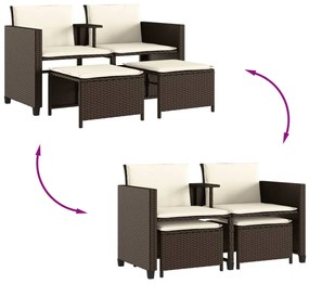 Sofá de jardim de 2 lugares com mesa e bancos vime PE castanho