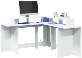 vidaXL Secretária c/ luzes LED 152x152x91 cm derivados madeira branco
